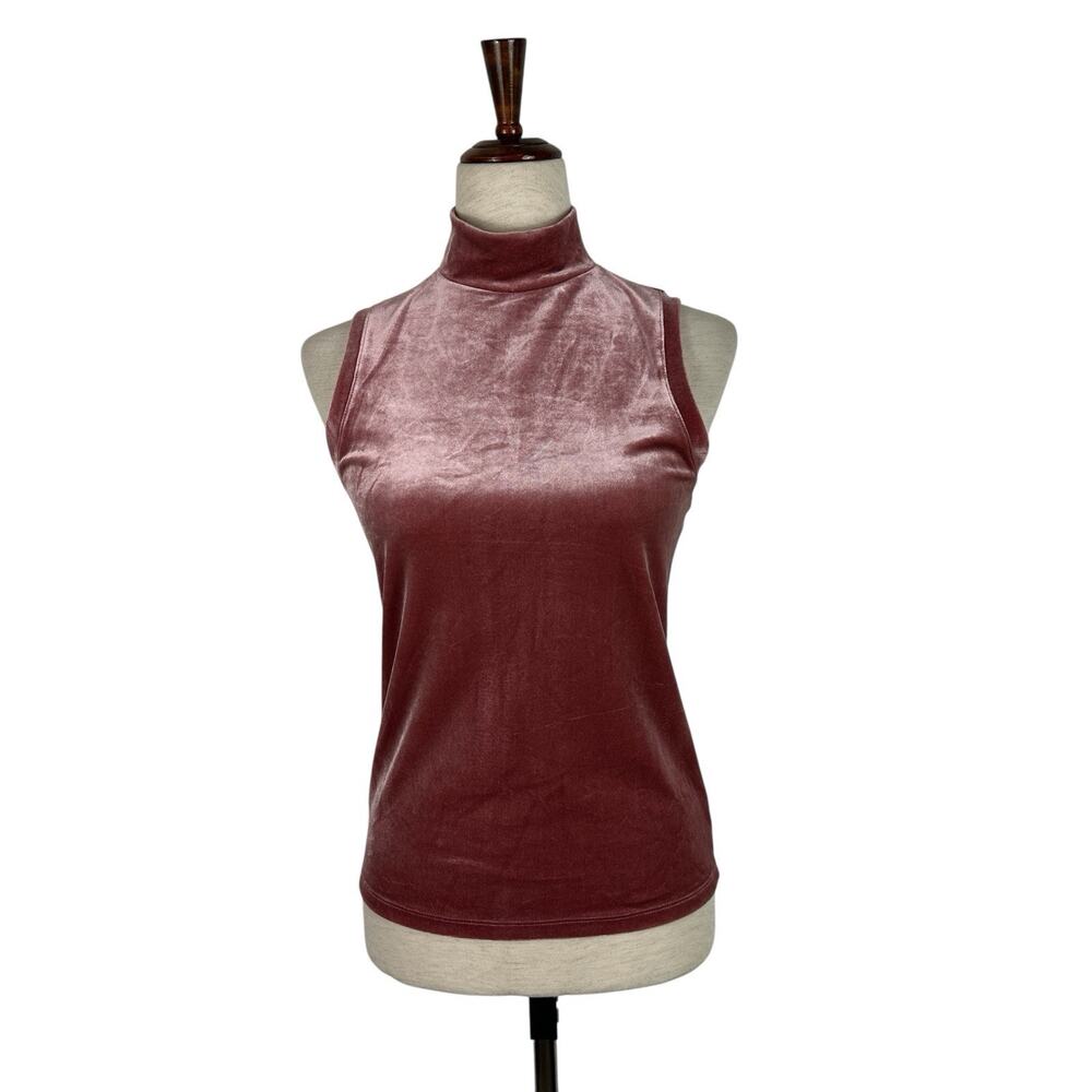 Gap Top Womens XS Dusty Pink Velvet Mock Neck Sleeveless Layering Soft Y2K